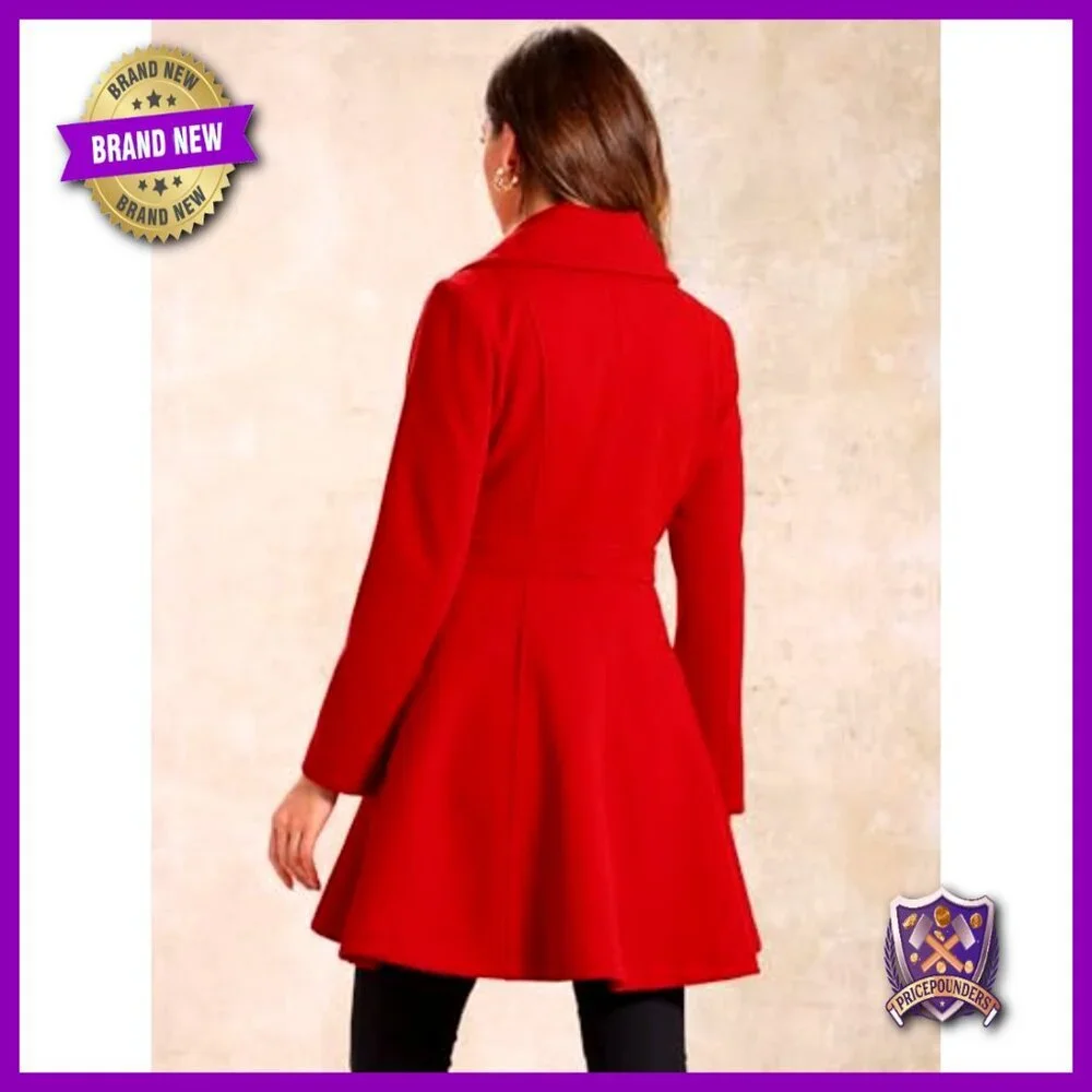 A-Line Double Breasted Pea Coat Lapel Collar Long Winter Wool Blend Classic